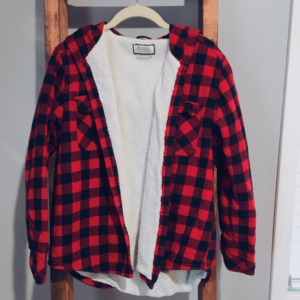Black and red fuzz lined flannel with hood